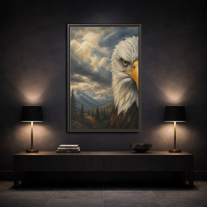 Mockup 3. Animals Eagle Bald Eagle Mountain shown as stretched canvas wall art