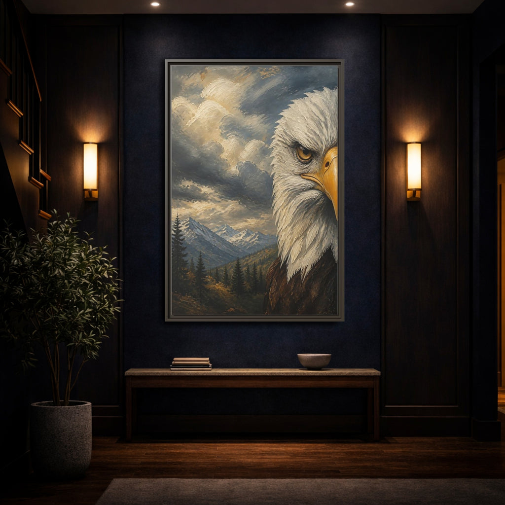 Mockup 4. Animals Eagle Bald Eagle Mountain shown as stretched canvas wall art