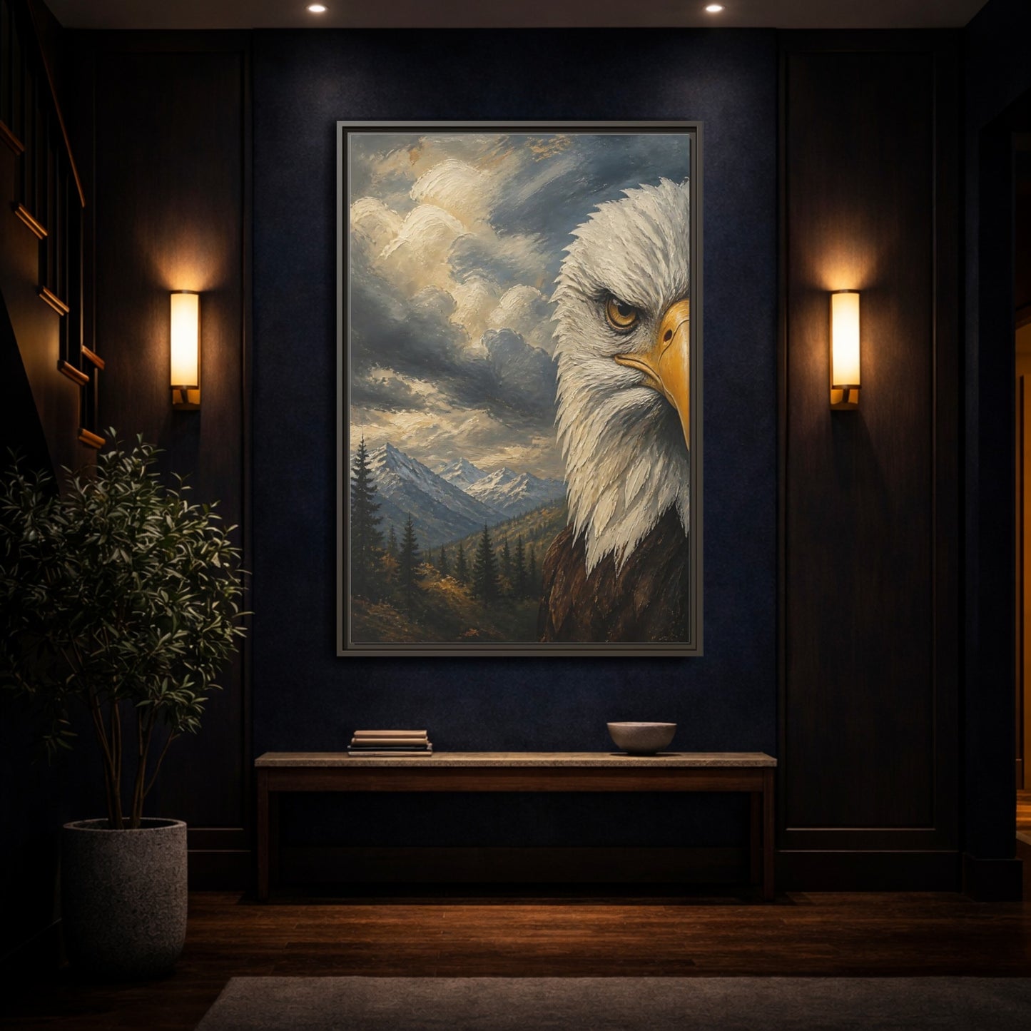 Mockup 4. Animals Eagle Bald Eagle Mountain shown as stretched canvas wall art