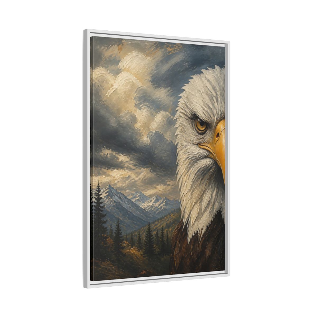 Side Mockup 9. Animals Eagle Bald Eagle Mountain shown as stretched canvas wall art