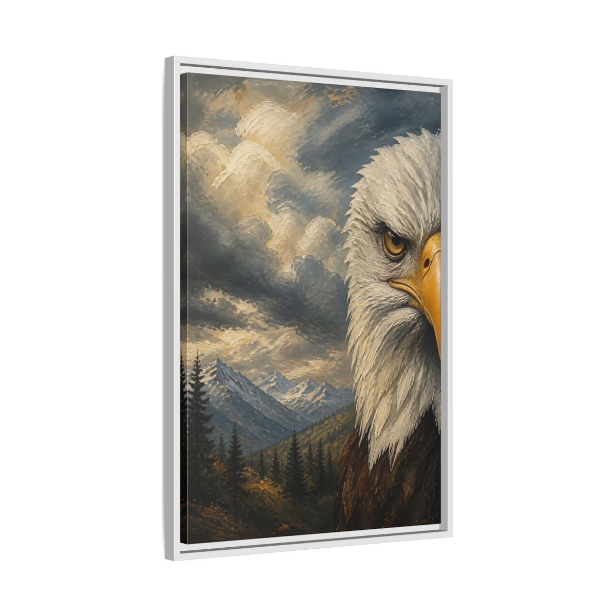 Side Mockup 10. Animals Eagle Bald Eagle Mountain shown as stretched canvas wall art