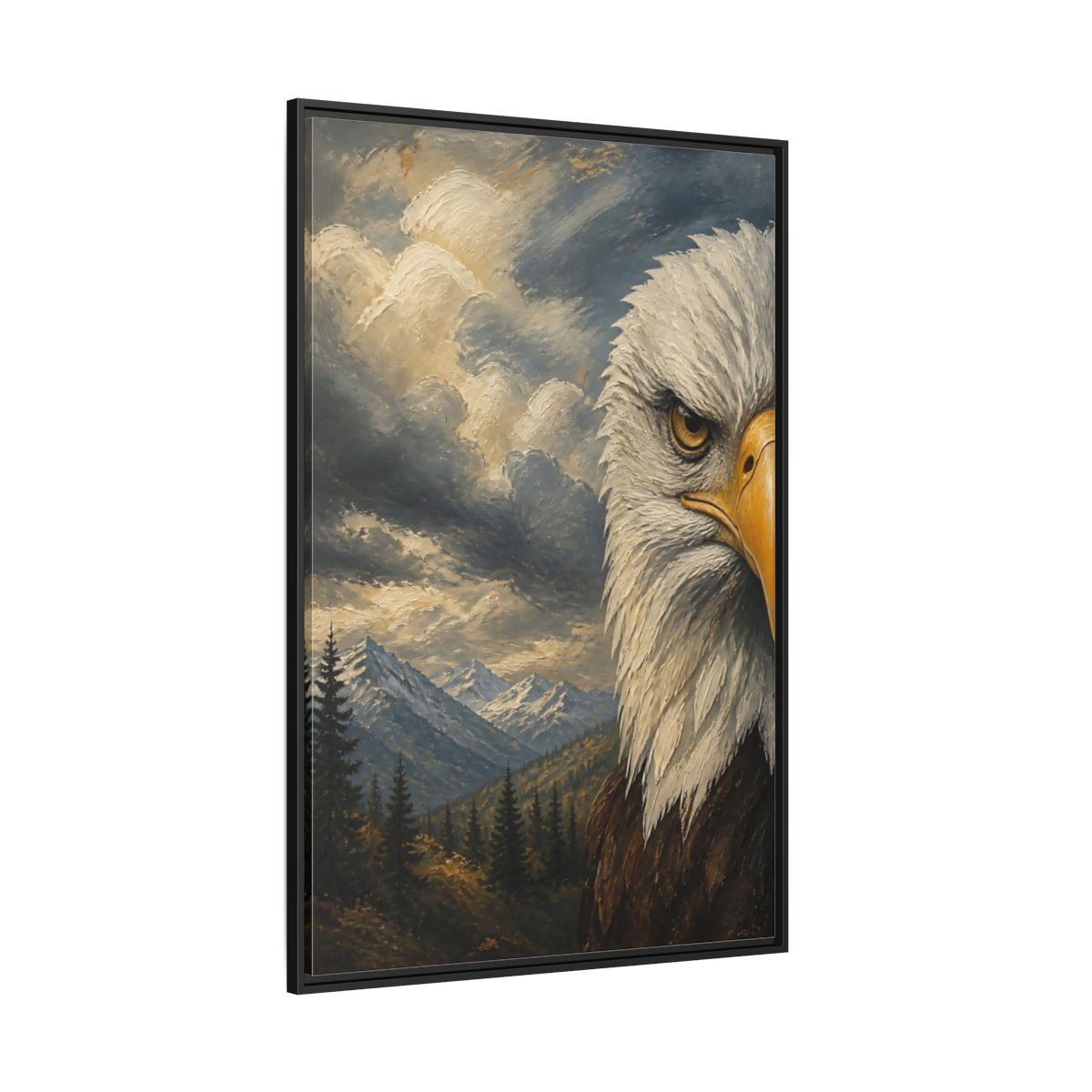 Side Mockup 12. Animals Eagle Bald Eagle Mountain shown as stretched canvas wall art