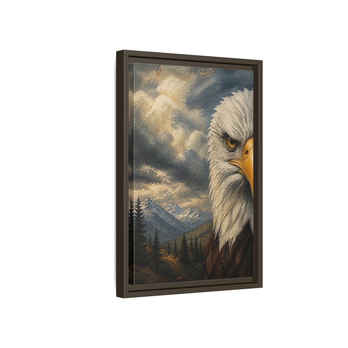 Side Mockup 5. Animals Eagle Bald Eagle Mountain shown as stretched canvas wall art