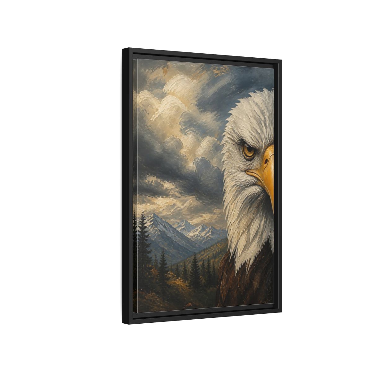 Side Mockup 3. Animals Eagle Bald Eagle Mountain shown as stretched canvas wall art