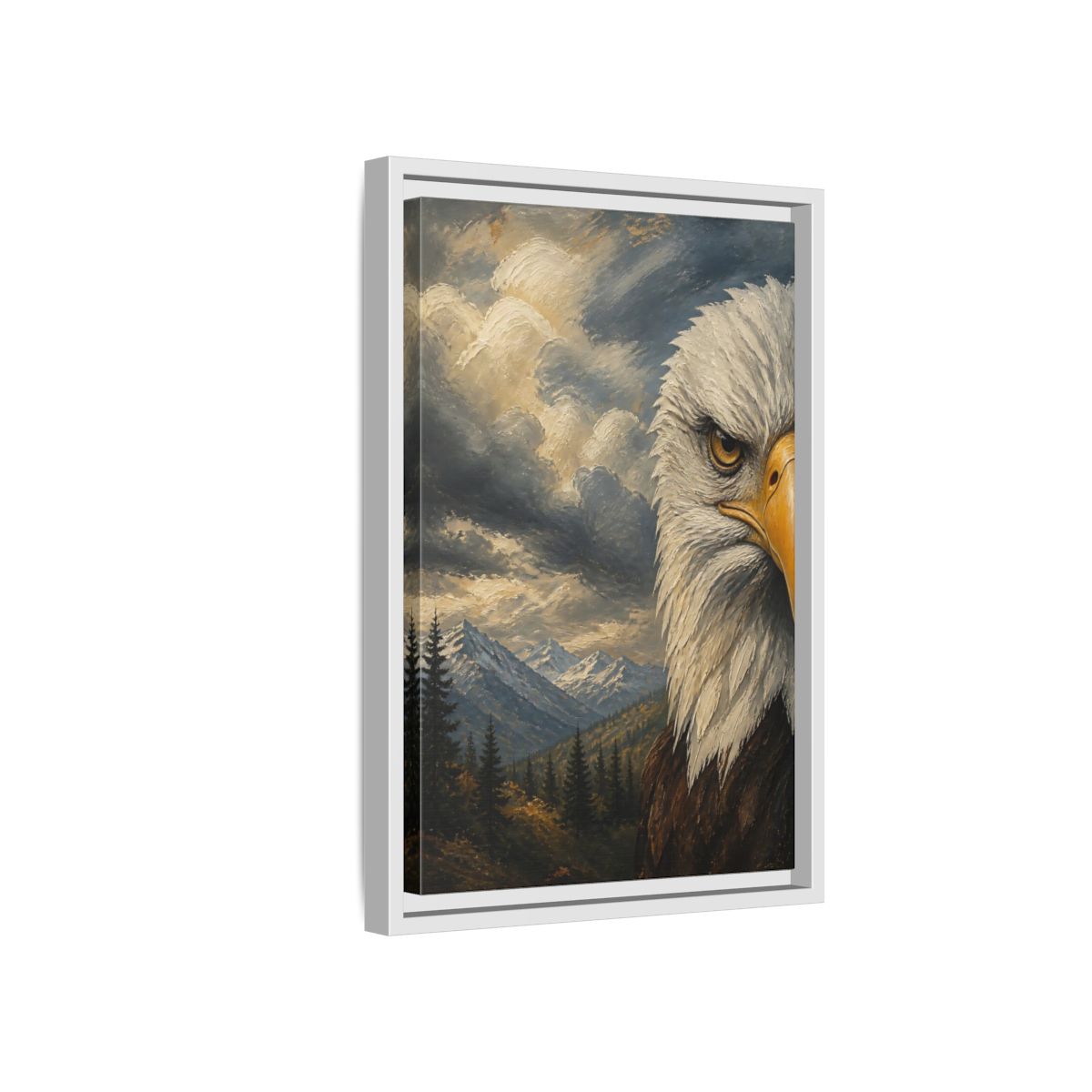 Side Mockup 4. Animals Eagle Bald Eagle Mountain shown as stretched canvas wall art