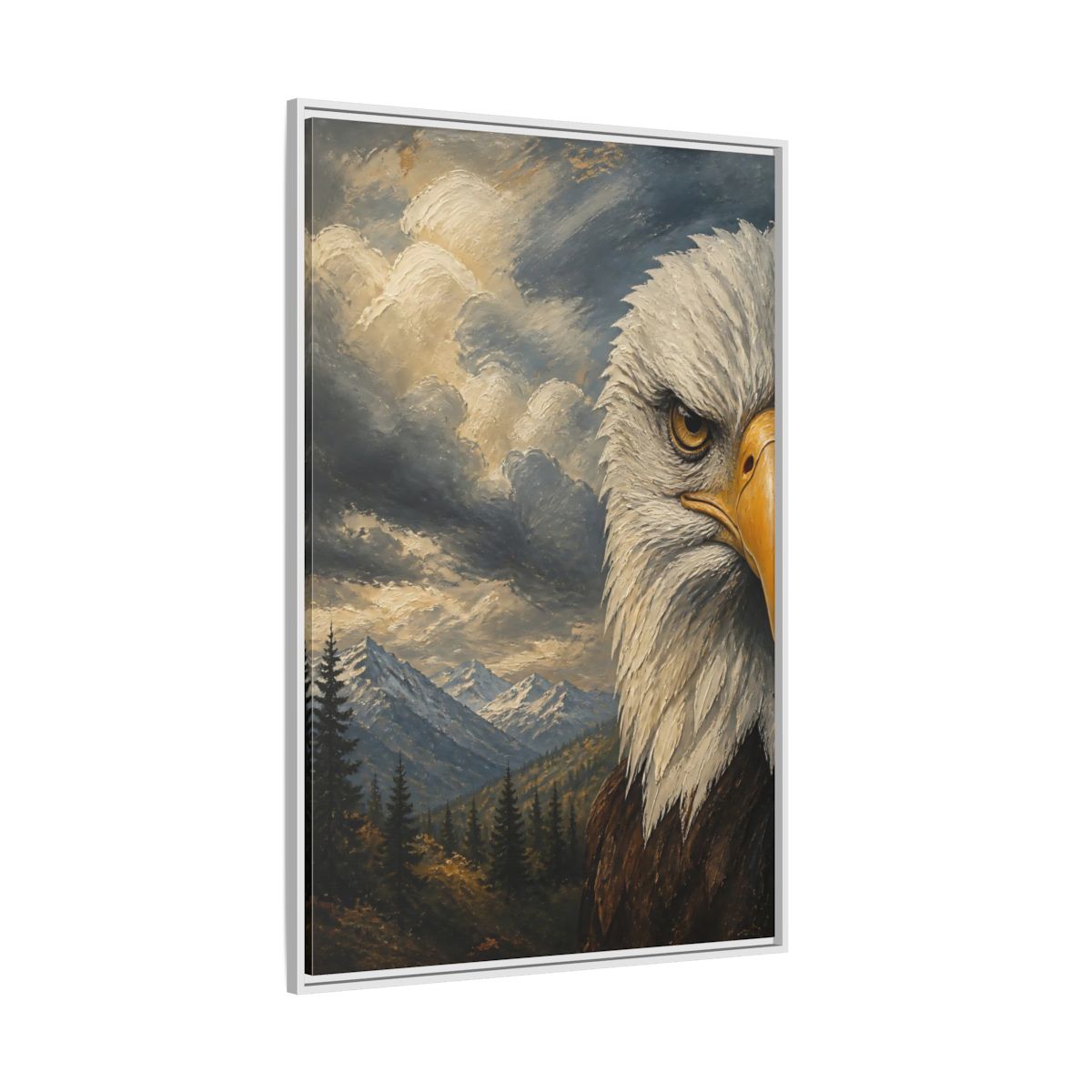 Side Mockup 7. Animals Eagle Bald Eagle Mountain shown as stretched canvas wall art