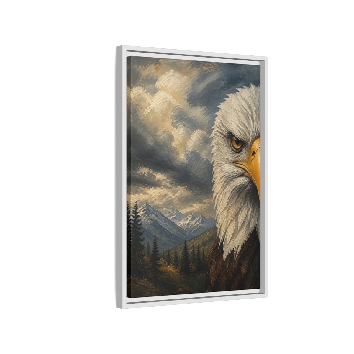 Side Mockup 1. Animals Eagle Bald Eagle Mountain shown as stretched canvas wall art