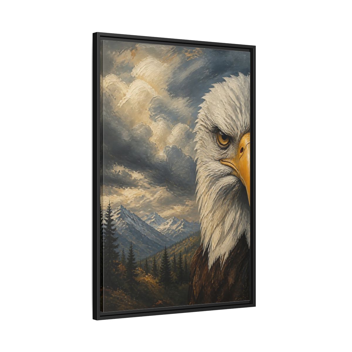 Side Mockup 13. Animals Eagle Bald Eagle Mountain shown as stretched canvas wall art