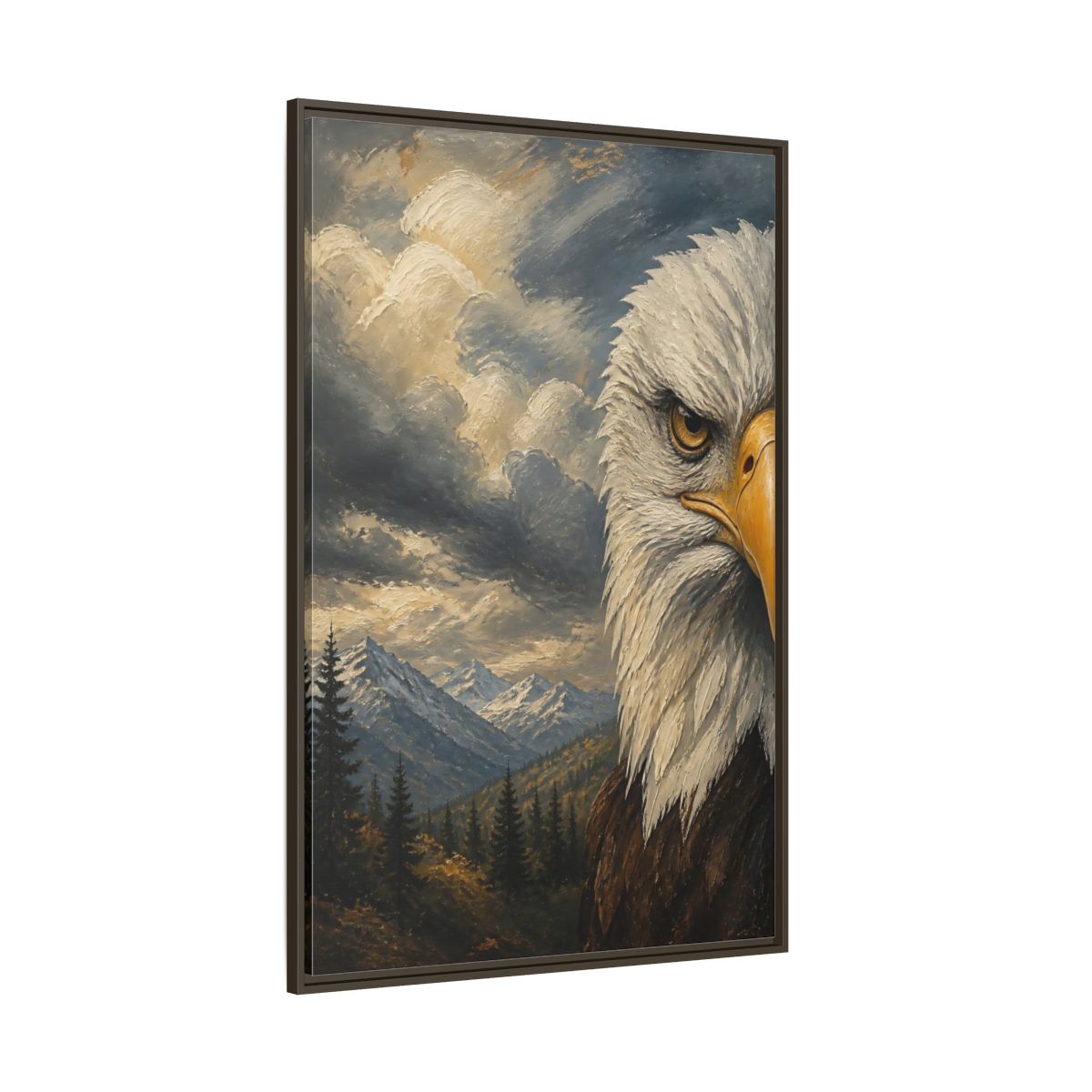 Side Mockup 8. Animals Eagle Bald Eagle Mountain shown as stretched canvas wall art
