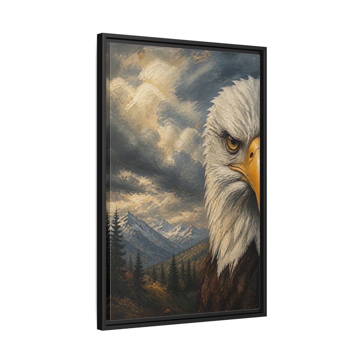 Side Mockup 14. Animals Eagle Bald Eagle Mountain shown as stretched canvas wall art