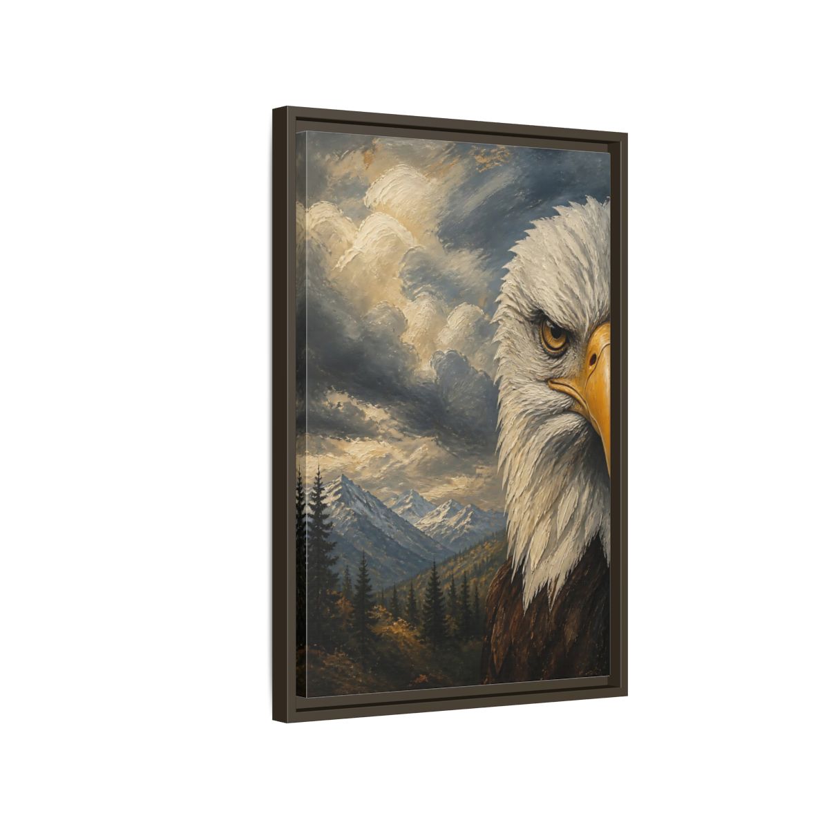 Side Mockup 2. Animals Eagle Bald Eagle Mountain shown as stretched canvas wall art