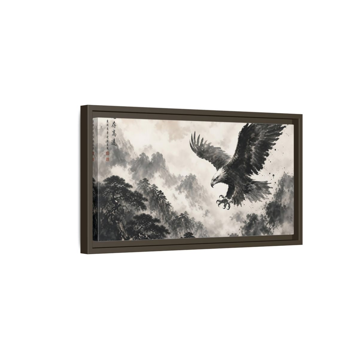 Side Mockup 7. Animals Eagle Black And White Eagle shown as stretched canvas wall art