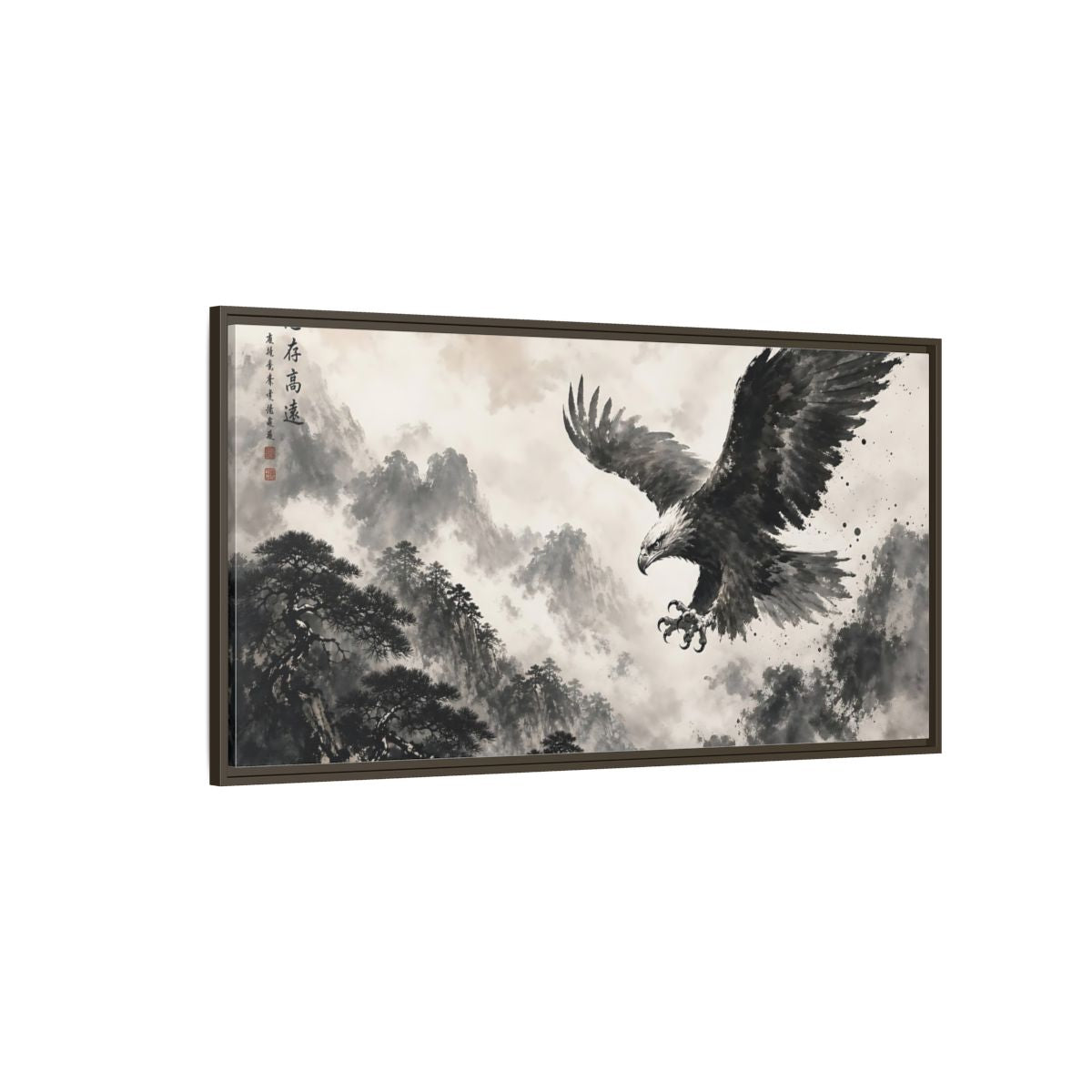 Side Mockup 4. Animals Eagle Black And White Eagle shown as stretched canvas wall art