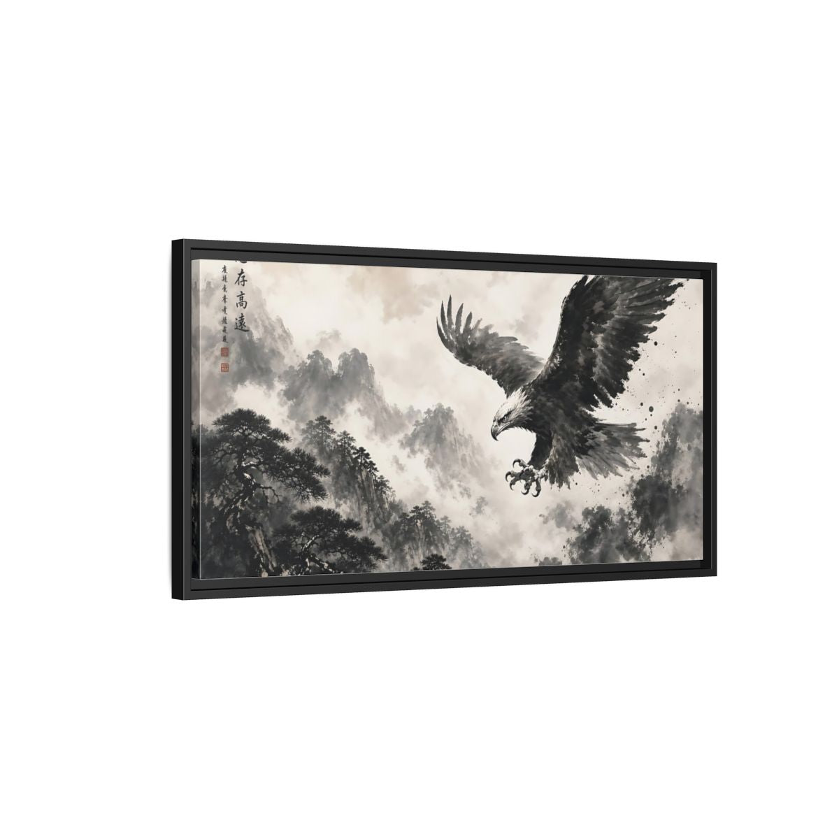 Side Mockup 2. Animals Eagle Black And White Eagle shown as stretched canvas wall art