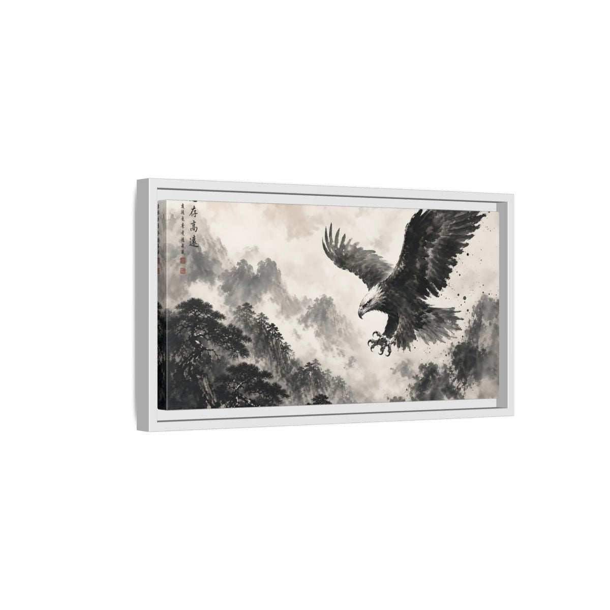 Side Mockup 6. Animals Eagle Black And White Eagle shown as stretched canvas wall art