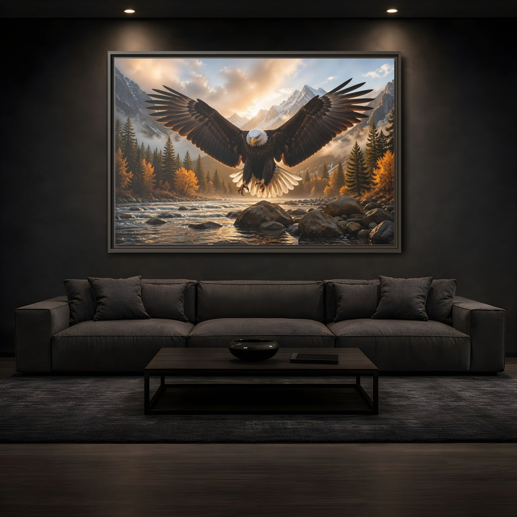 Mockup 3. Animals Eagle Brown And Gold Eagle shown as stretched canvas wall art