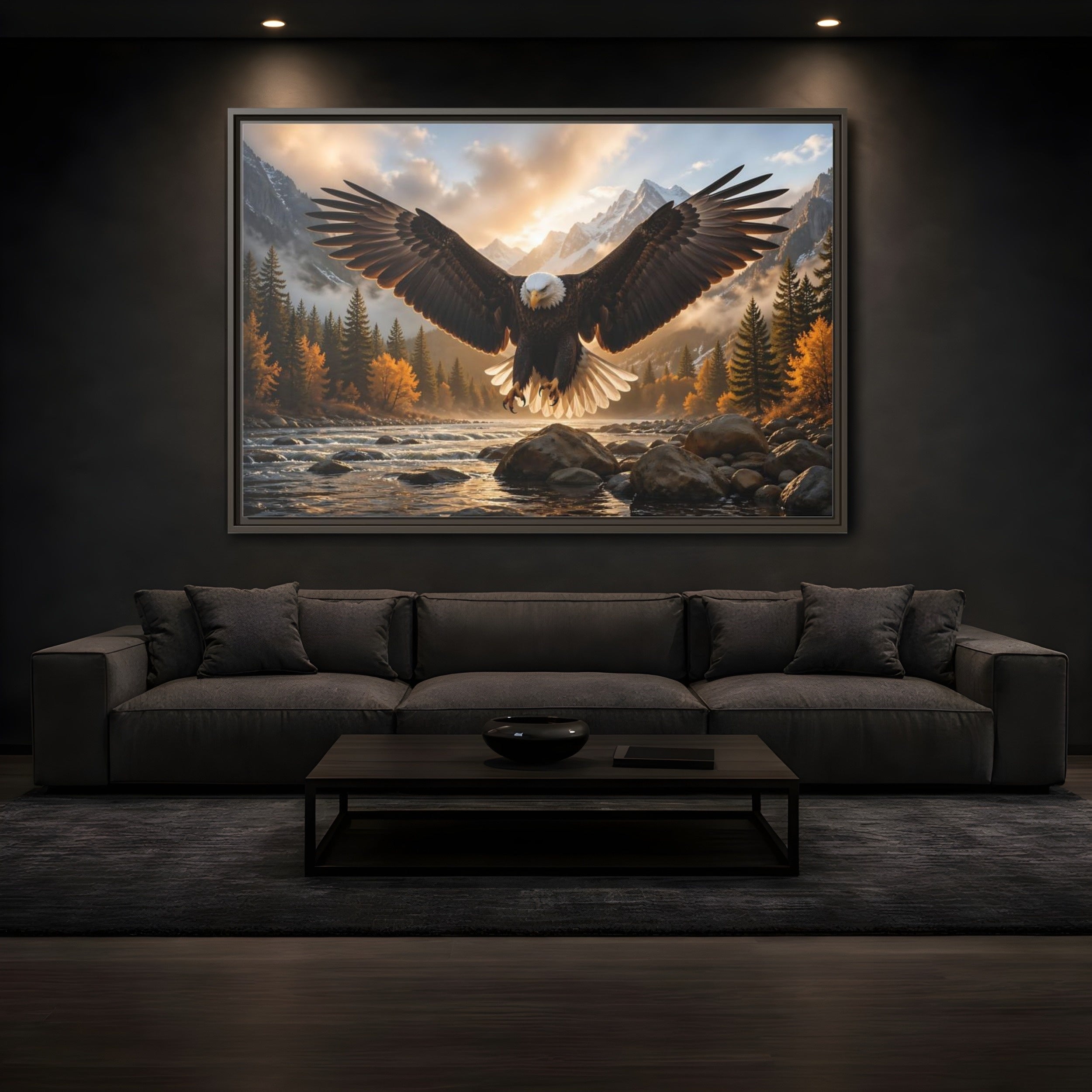 Mockup 3. Animals Eagle Brown And Gold Eagle shown as stretched canvas wall art