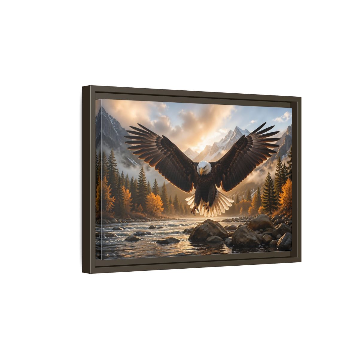 Side Mockup 5. Animals Eagle Brown And Gold Eagle shown as stretched canvas wall art