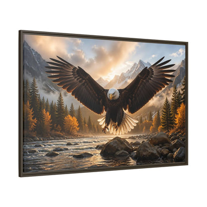 Side Mockup 8. Animals Eagle Brown And Gold Eagle shown as stretched canvas wall art