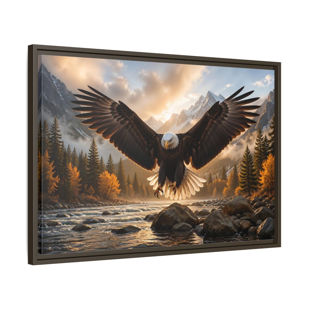 Side Mockup 11. Animals Eagle Brown And Gold Eagle shown as stretched canvas wall art