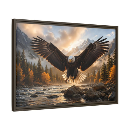 Side Mockup 11. Animals Eagle Brown And Gold Eagle shown as stretched canvas wall art