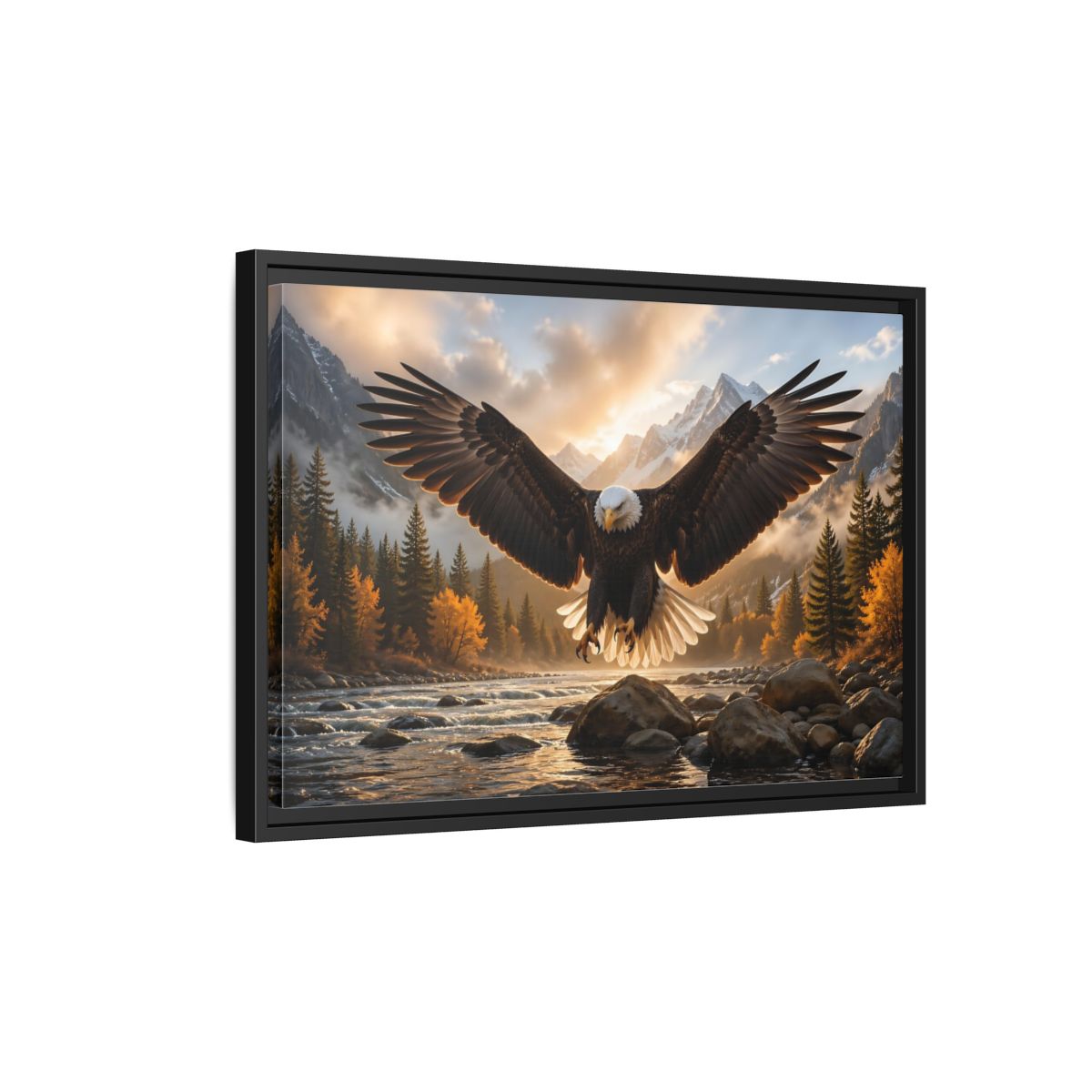 Side Mockup 3. Animals Eagle Brown And Gold Eagle shown as stretched canvas wall art