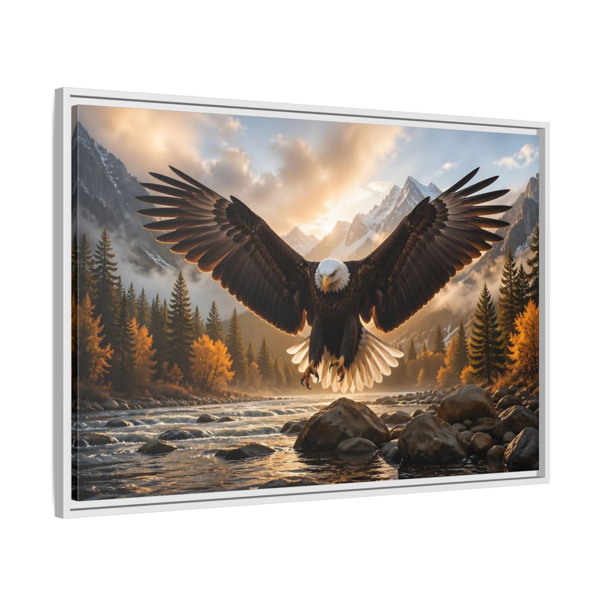 Side Mockup 9. Animals Eagle Brown And Gold Eagle shown as stretched canvas wall art