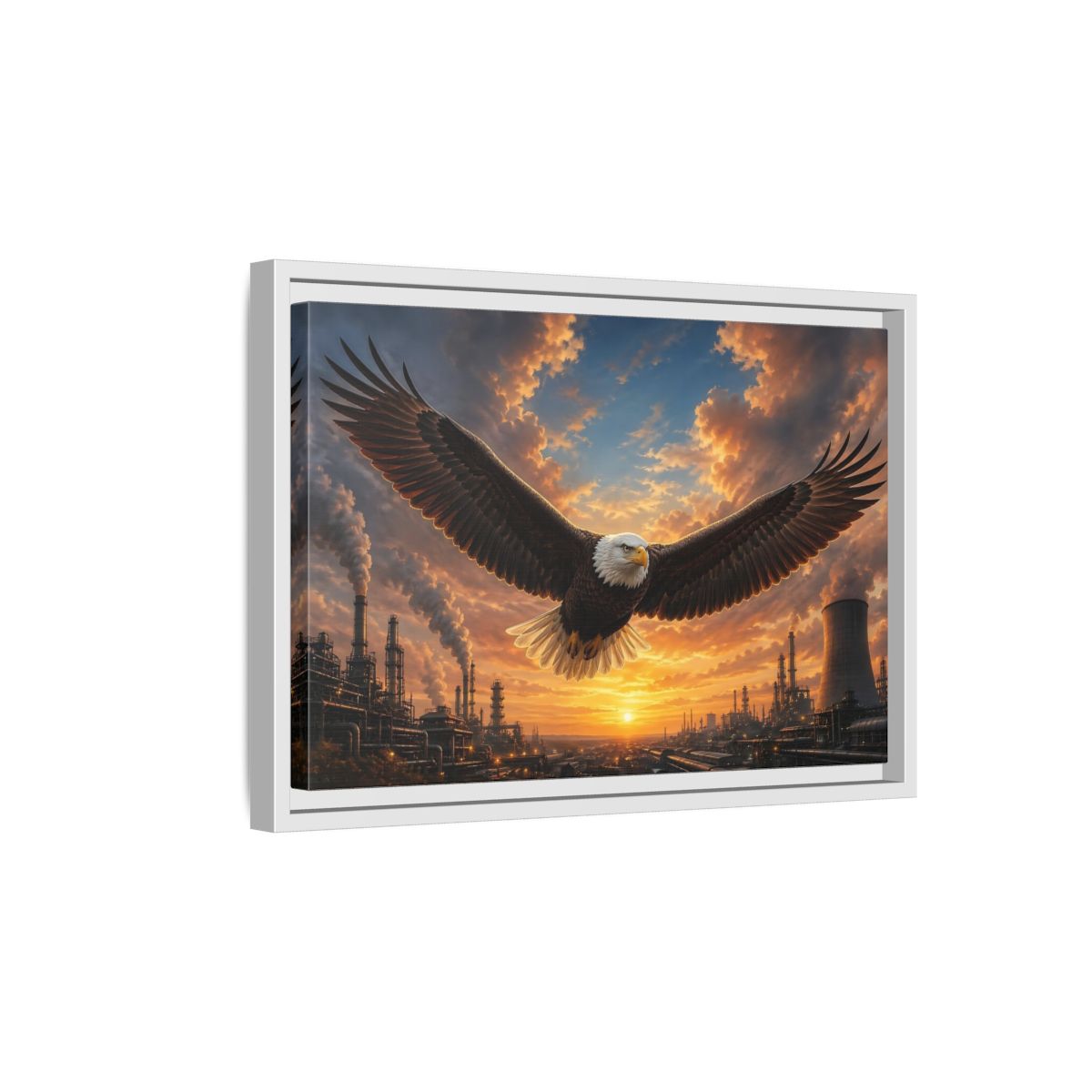 Side Mockup 4. Animals Eagle Brown And Orange shown as stretched canvas wall art