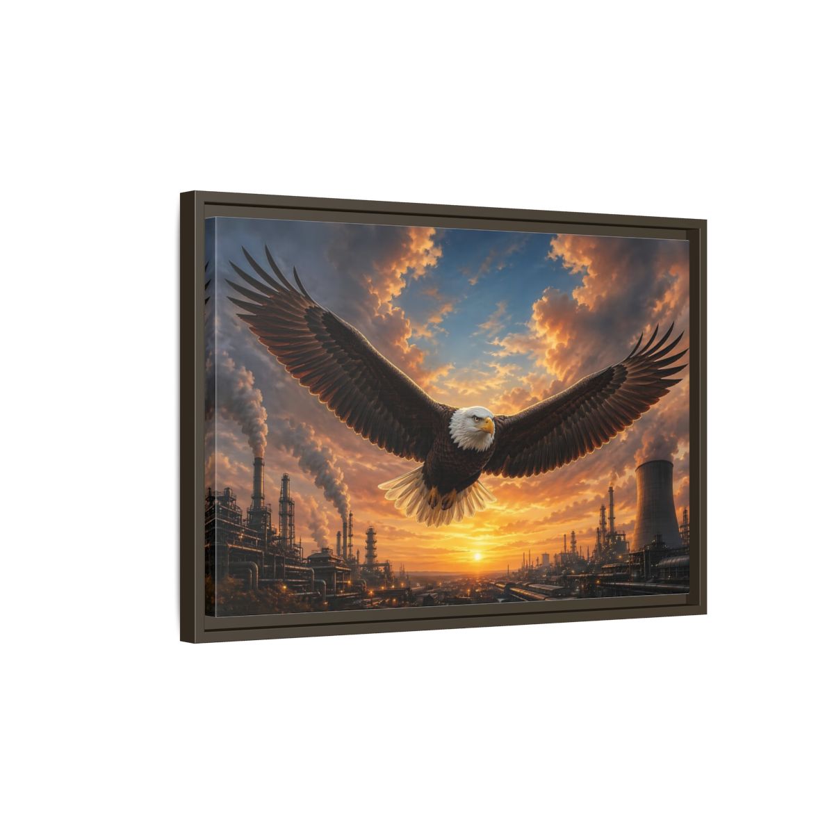 Side Mockup 2. Animals Eagle Brown And Orange shown as stretched canvas wall art