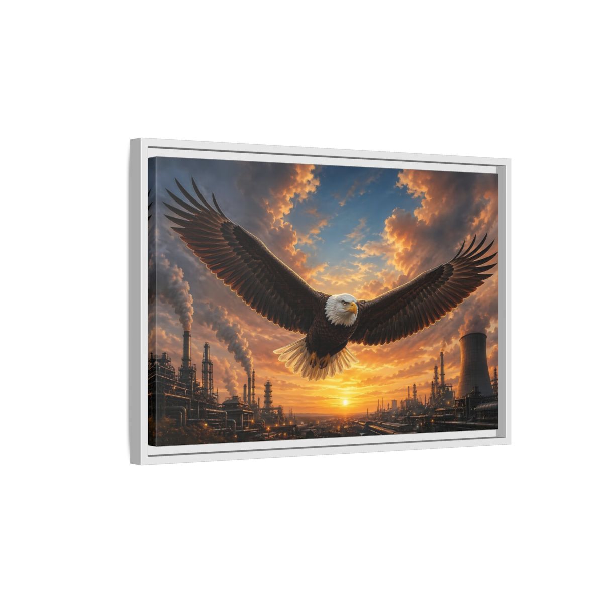 Side Mockup 1. Animals Eagle Brown And Orange shown as stretched canvas wall art