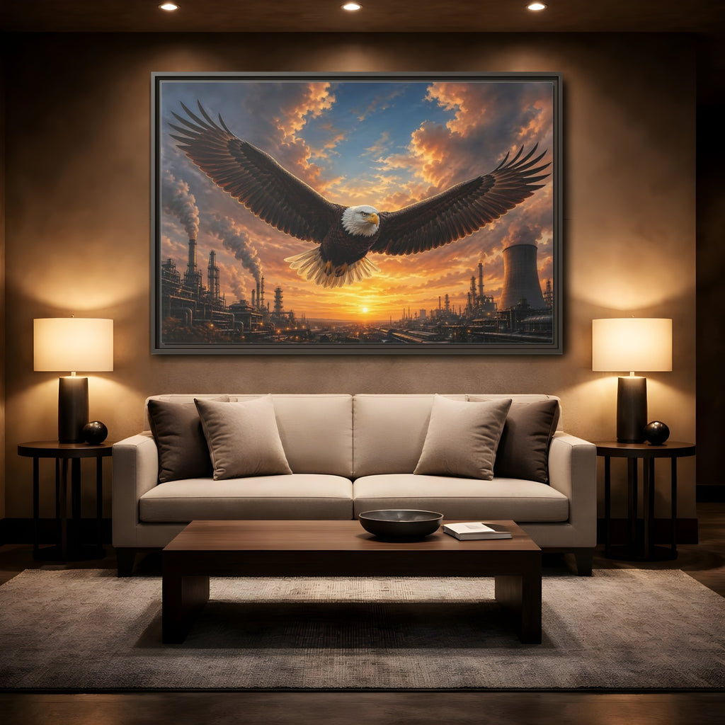 Mockup 2. Animals Eagle Brown And Orange shown as stretched canvas wall art