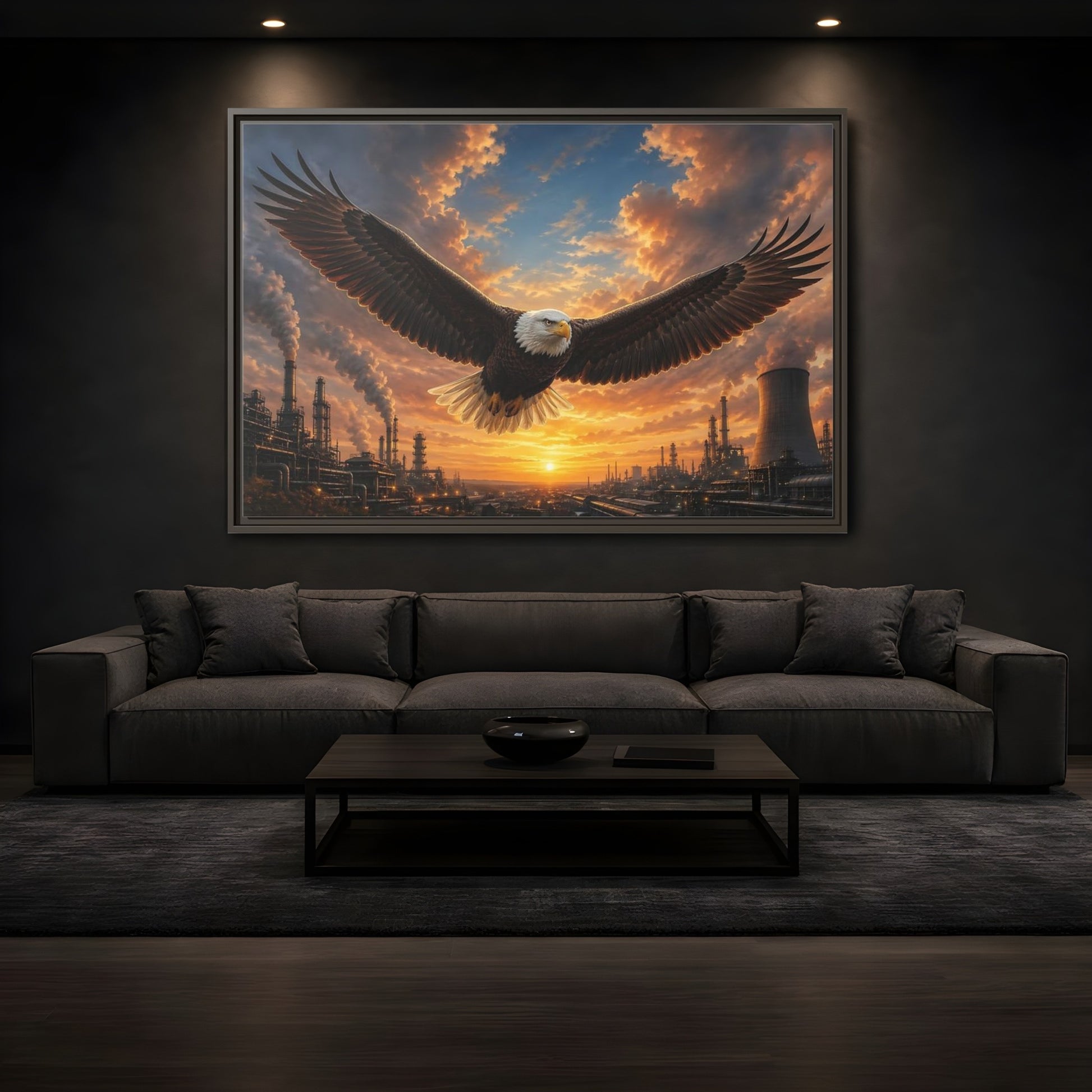 Mockup 3. Animals Eagle Brown And Orange shown as stretched canvas wall art