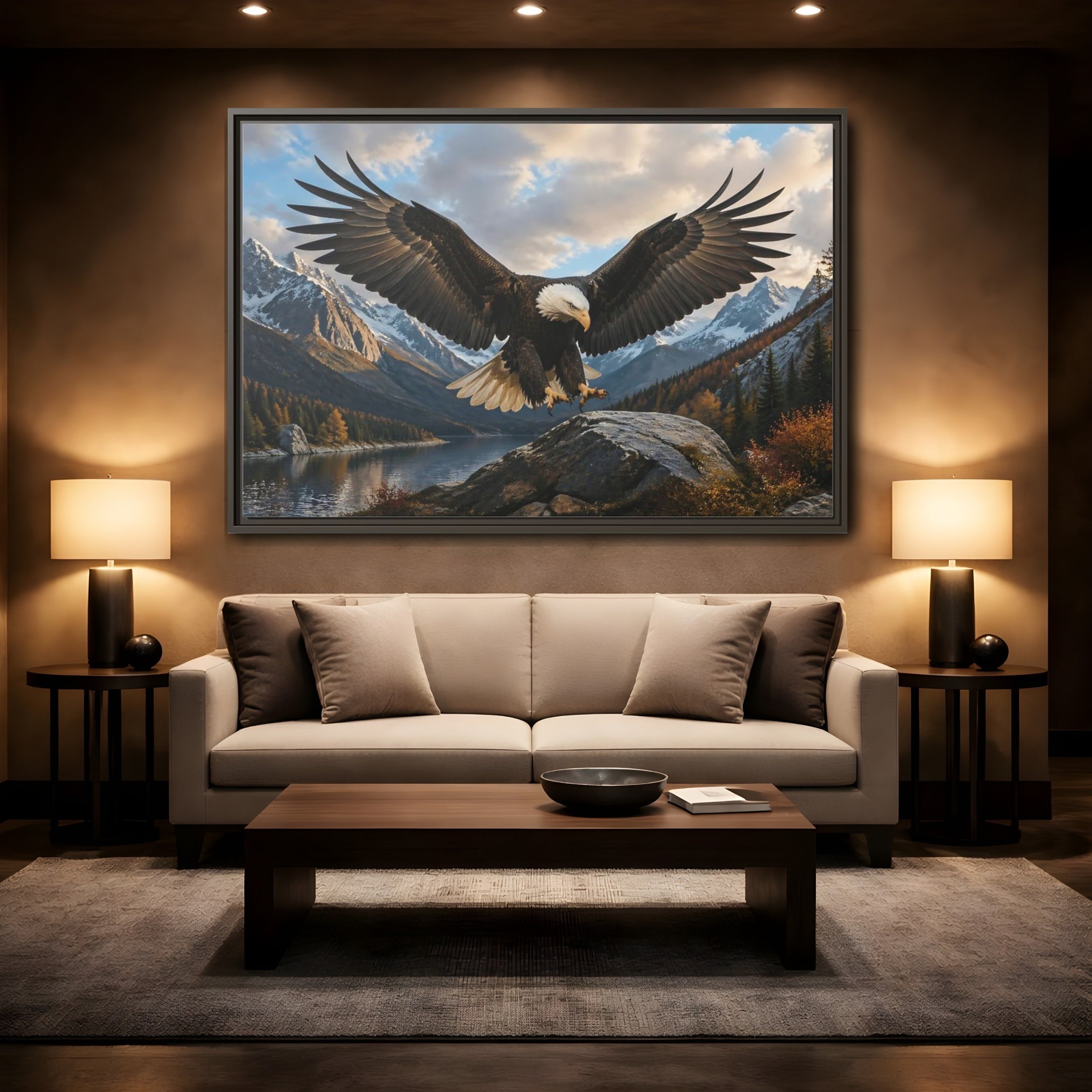 Mockup 2. Animals Eagle Eagle Mountain Landscape shown as stretched canvas wall art
