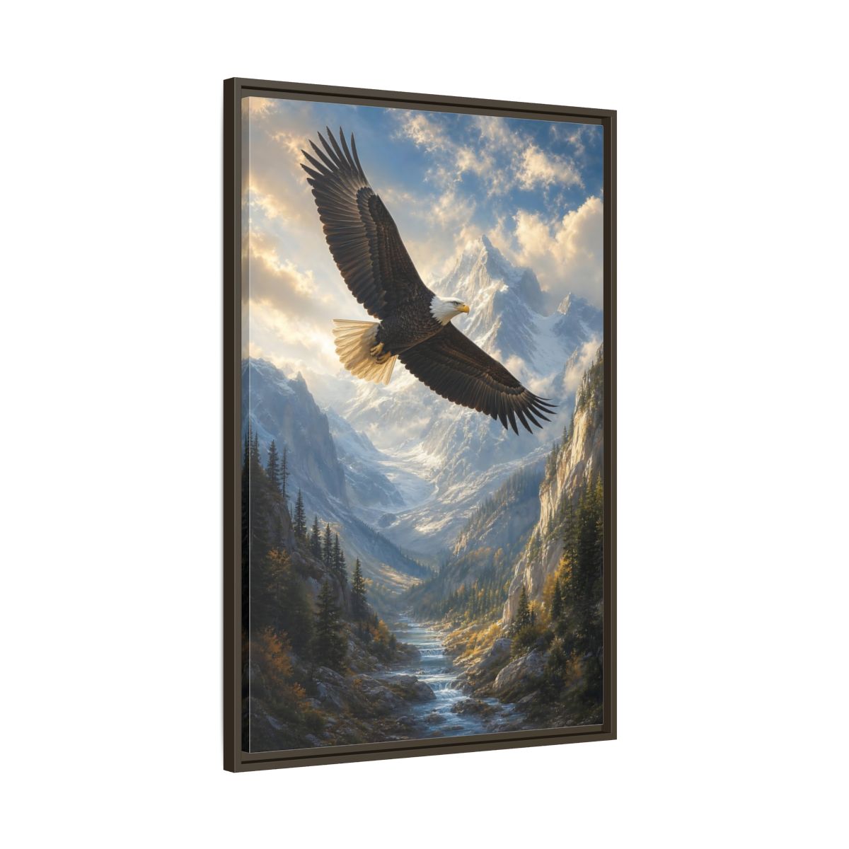 Animals Eagle Mountain Valley Framed Canvas Wall Art - Realistic Living Room Above Couch shown as canvas wall art