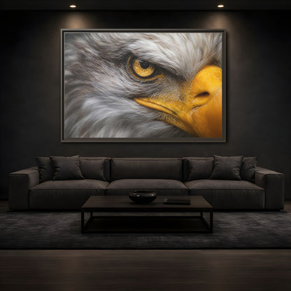 Mockup 3. Animals Eagle Gray And Yellow shown as stretched canvas wall art