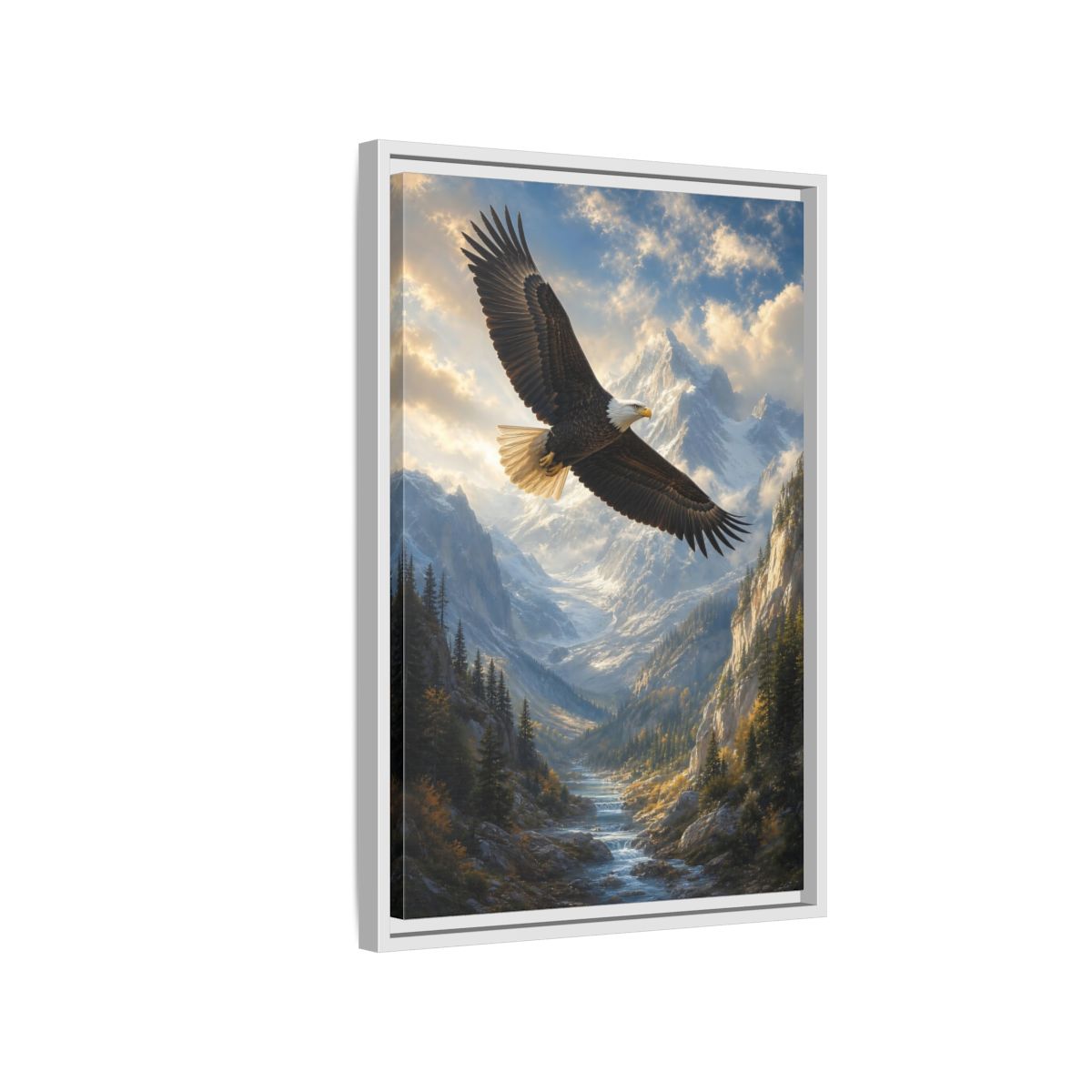 Animals Eagle Mountain Valley Framed Canvas Wall Art - Realistic Living Room Above Couch shown as canvas wall art