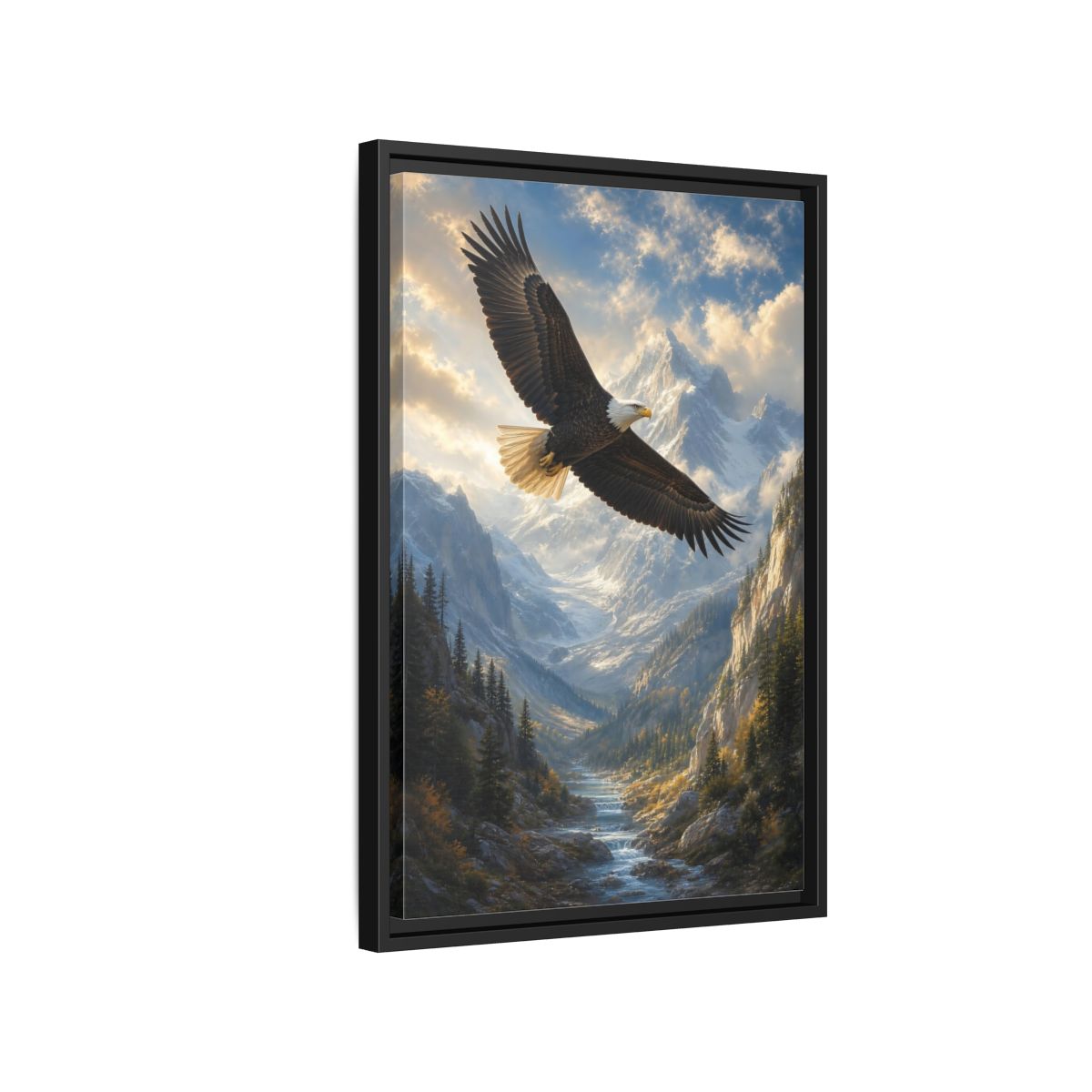 Animals Eagle Mountain Valley Framed Canvas Wall Art - Realistic Living Room Above Couch shown as canvas wall art