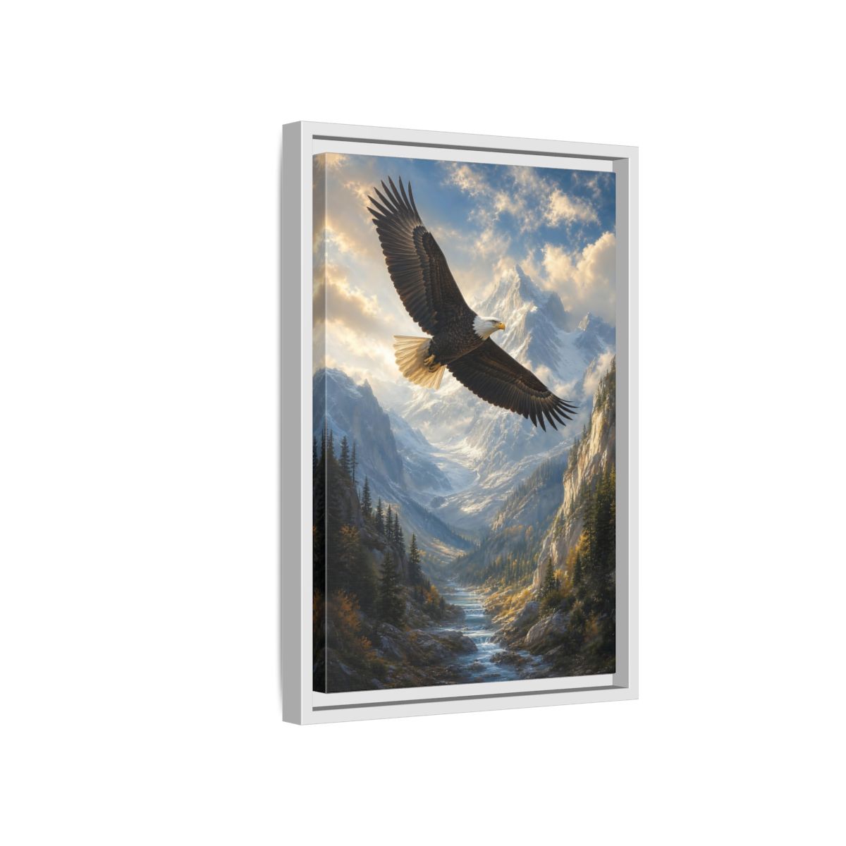 Animals Eagle Mountain Valley Framed Canvas Wall Art - Realistic Living Room Above Couch shown as canvas wall art