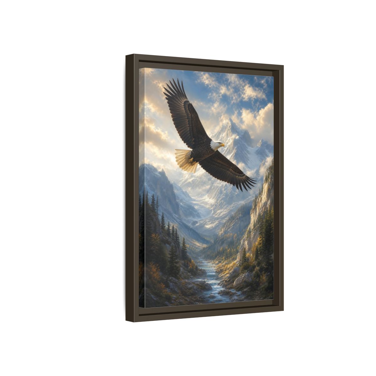 Animals Eagle Mountain Valley Framed Canvas Wall Art - Realistic Living Room Above Couch shown as canvas wall art