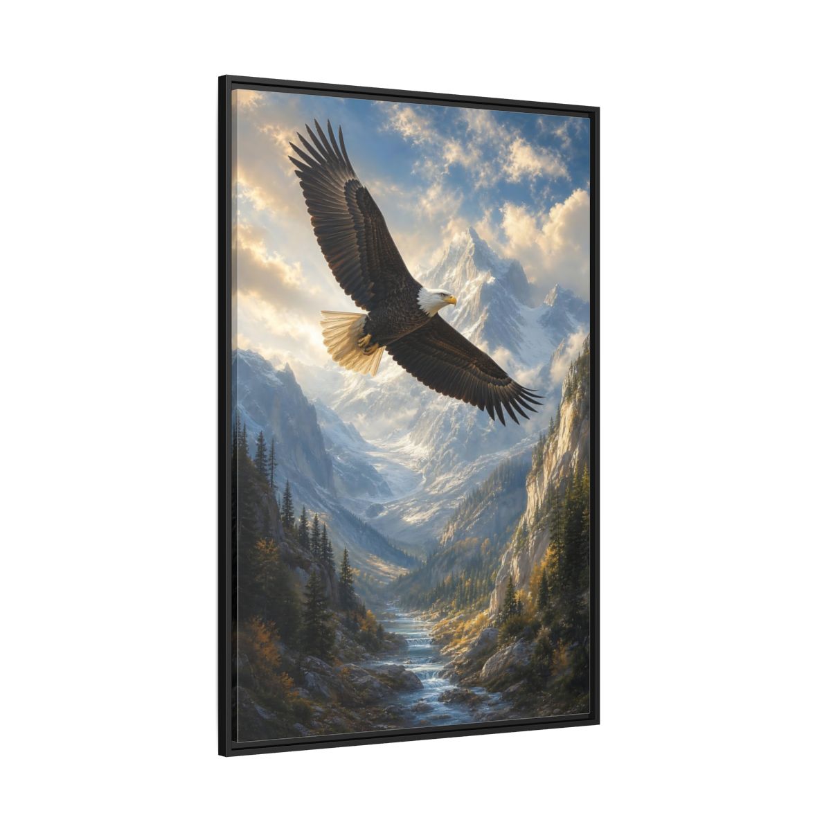 Animals Eagle Mountain Valley Framed Canvas Wall Art - Realistic Living Room Above Couch shown as canvas wall art