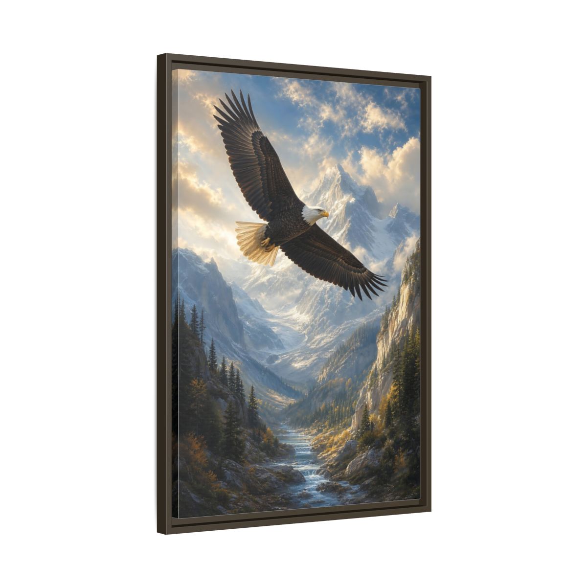 Animals Eagle Mountain Valley Framed Canvas Wall Art - Realistic Living Room Above Couch shown as canvas wall art