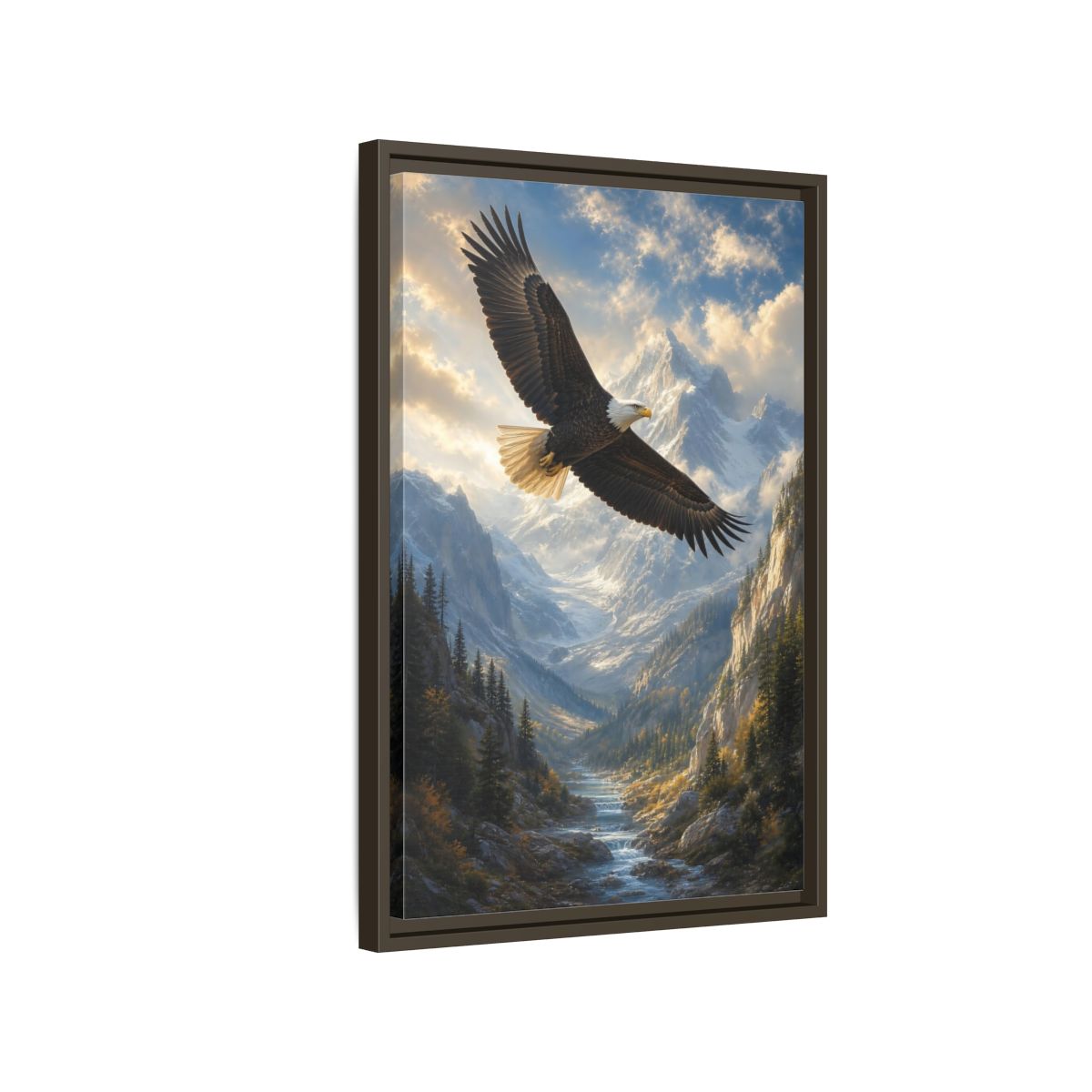 Animals Eagle Mountain Valley Framed Canvas Wall Art - Realistic Living Room Above Couch shown as canvas wall art