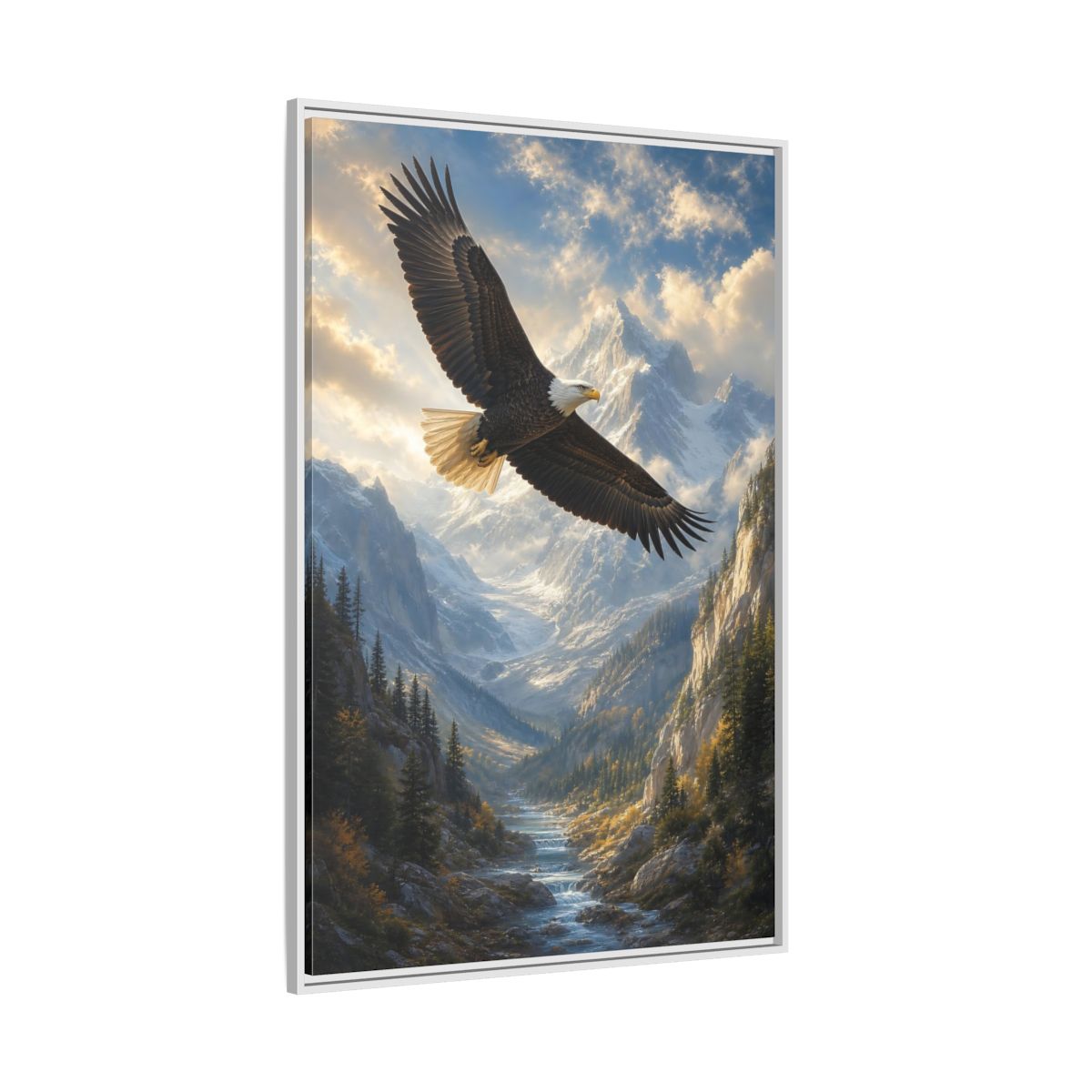 Animals Eagle Mountain Valley Framed Canvas Wall Art - Realistic Living Room Above Couch shown as canvas wall art