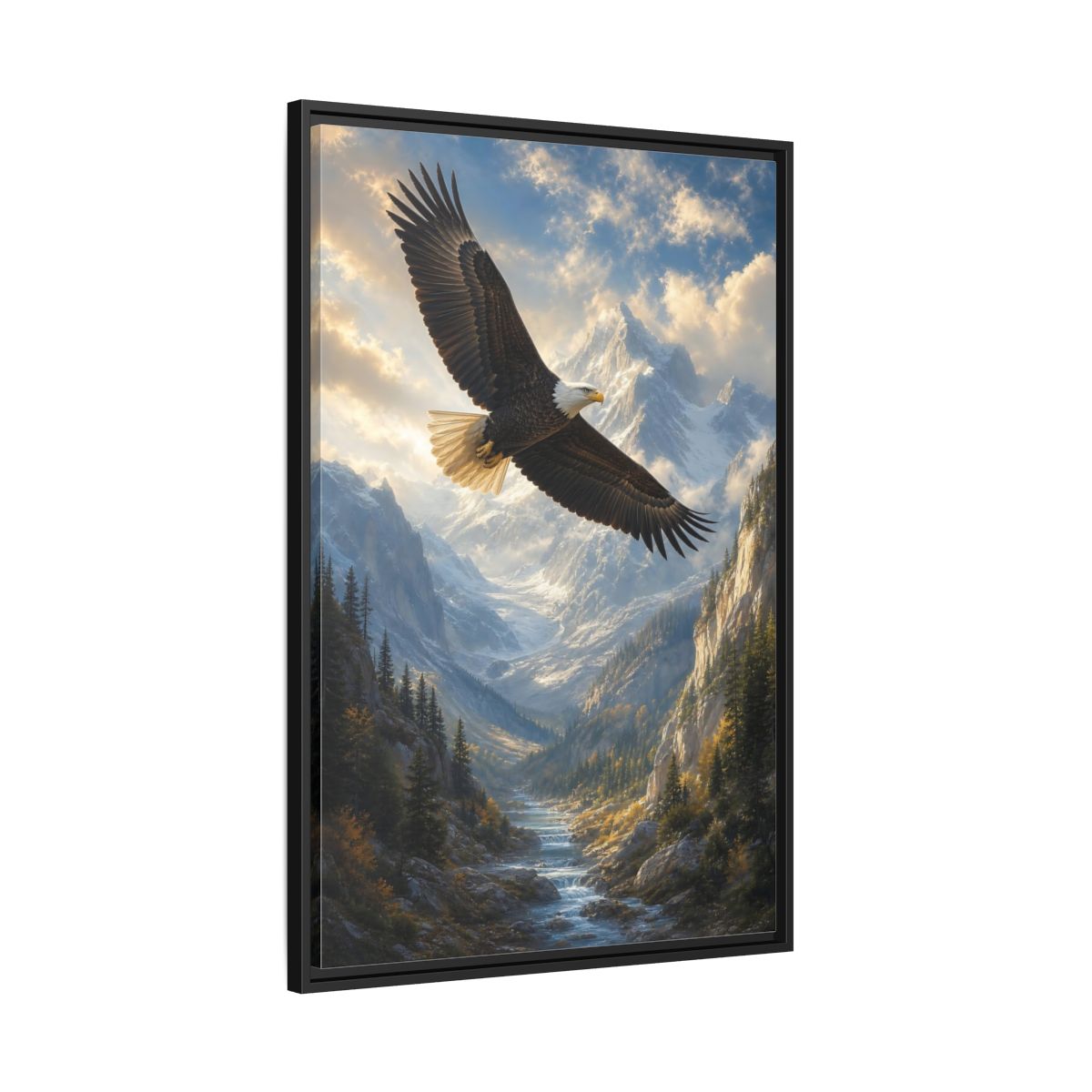 Animals Eagle Mountain Valley Framed Canvas Wall Art - Realistic Living Room Above Couch shown as canvas wall art