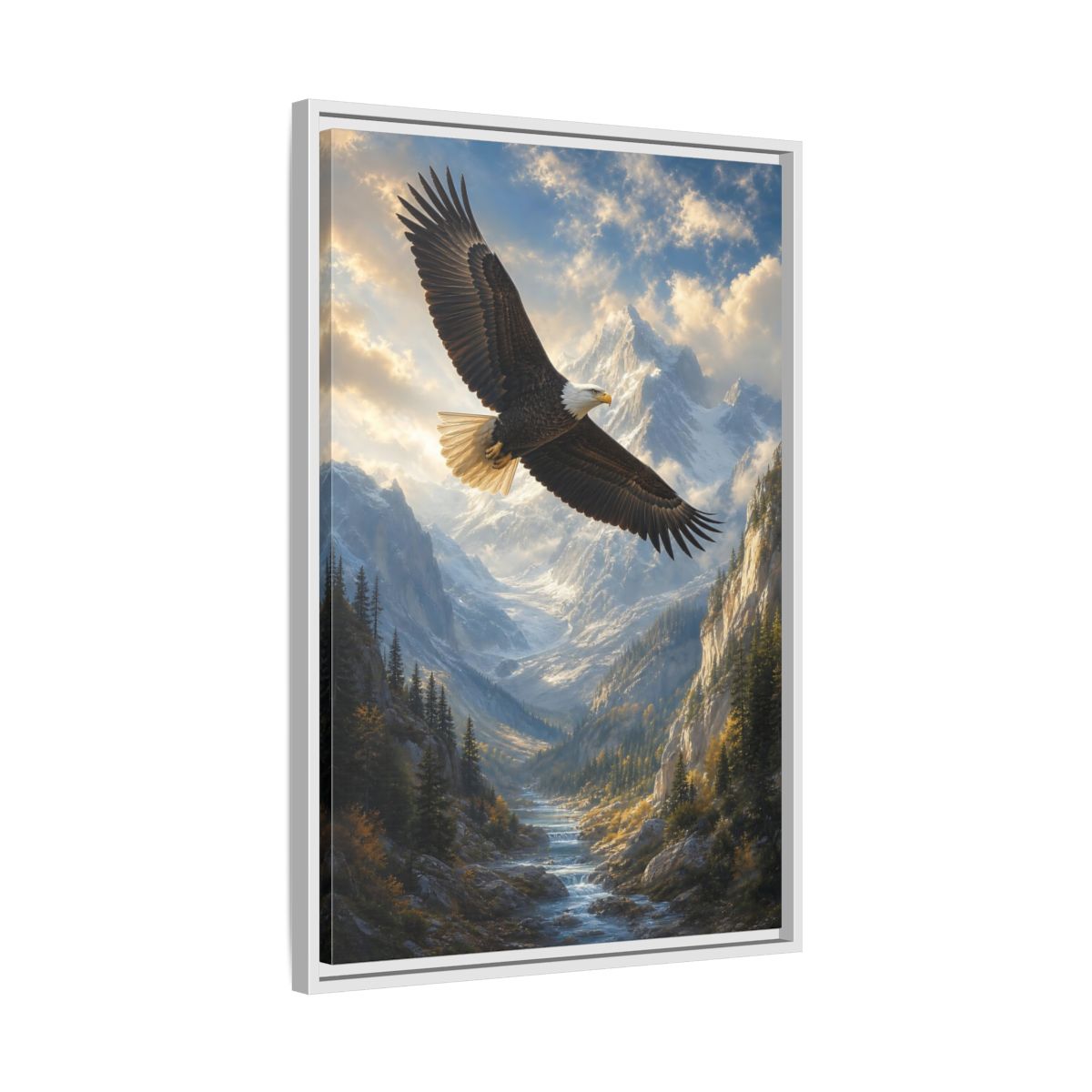Animals Eagle Mountain Valley Framed Canvas Wall Art - Realistic Living Room Above Couch shown as canvas wall art