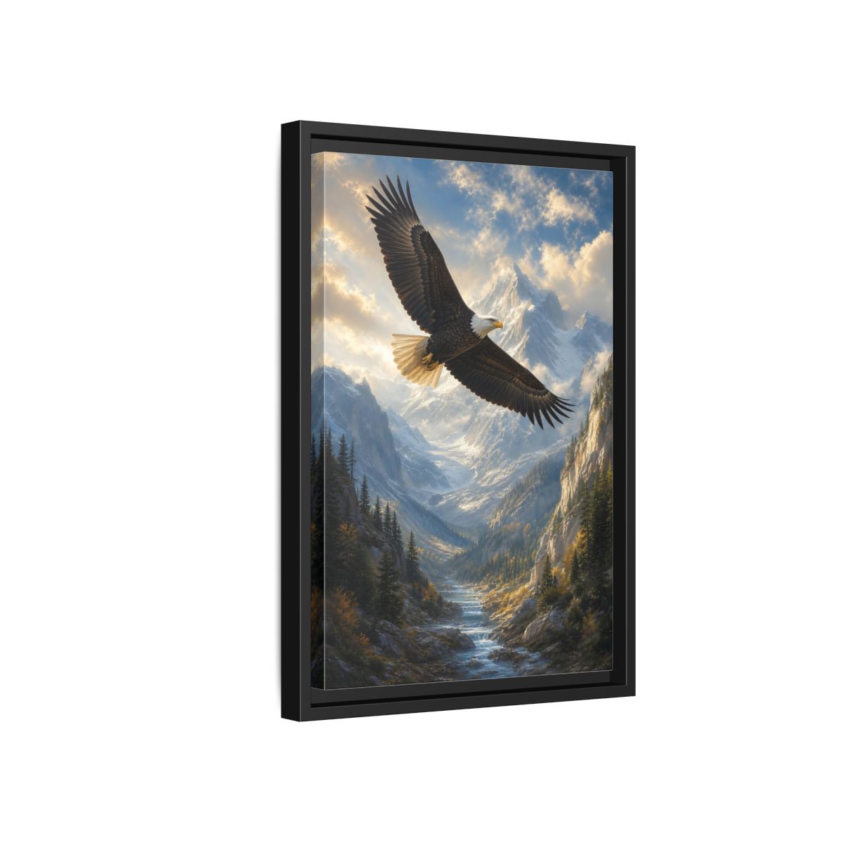 Animals Eagle Mountain Valley Framed Canvas Wall Art - Realistic Living Room Above Couch shown as canvas wall art