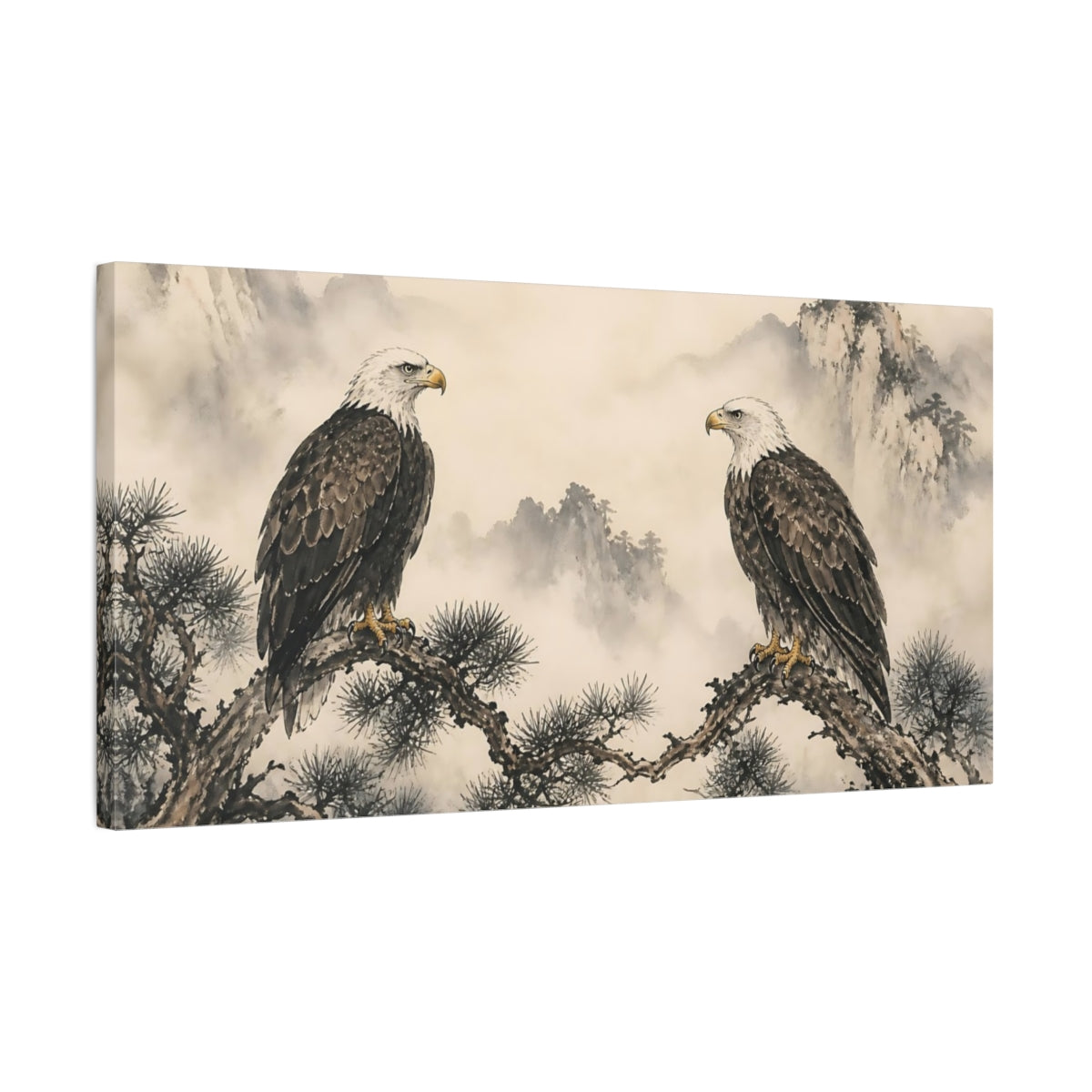 Side Mockup 1. Animals Eagles Asian Eagles shown as stretched canvas wall art