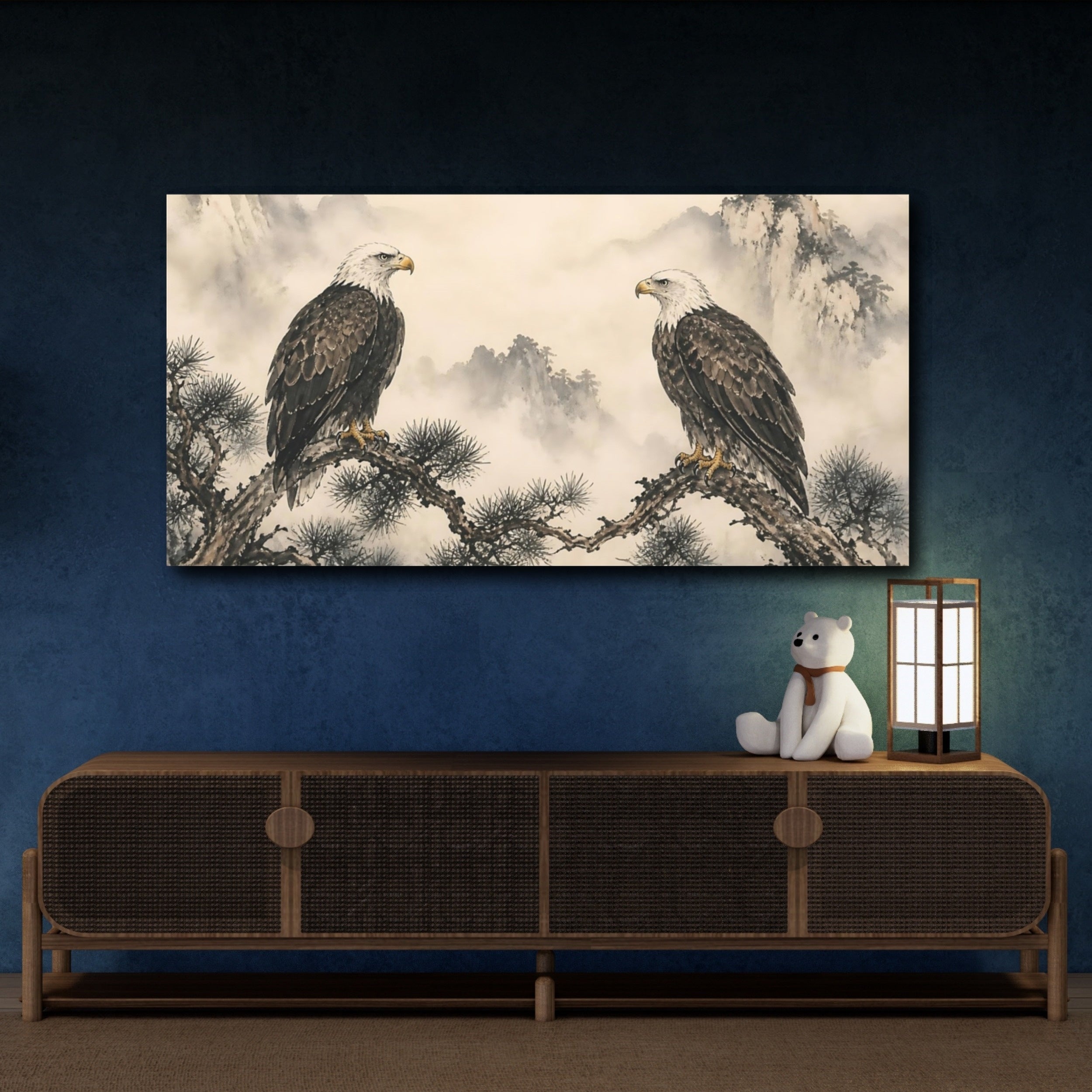 Mockup 4. Animals Eagles Asian Eagles shown as stretched canvas wall art