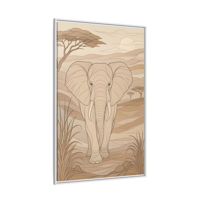 Side Mockup 7. Animals Elephant Brown And Beige shown as stretched canvas wall art