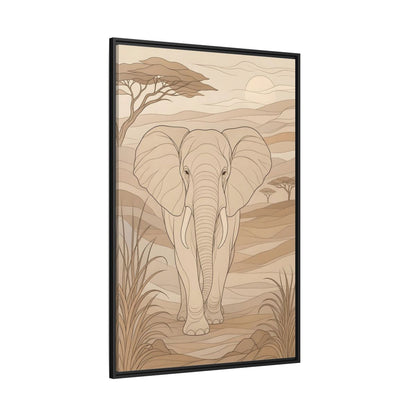 Side Mockup 12. Animals Elephant Brown And Beige shown as stretched canvas wall art